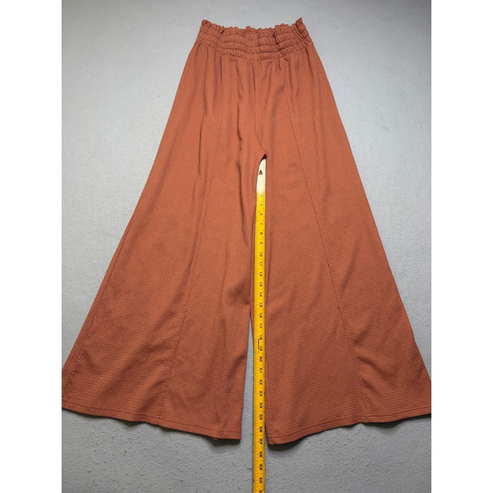 Roxy Wide Leg Pants Women Large Rust Y2K Smocked Waist Crinkle Palazzo Beach - Picture 8 of 9